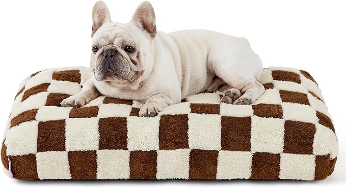 LE SURE Cute Aesthetic Bed Medium Size Dog,Jacquard Thick Pet Pillow 30x20 | Shredded Chopped Foam,Modern Plush Crate Cushion Gift for Medium Size Dog, Waterproof Washable Cover, Nonslip Bottom, Brown