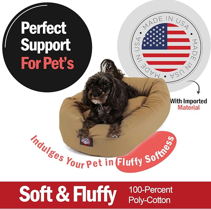 Majestic Pet 24 Inch Bagel Calming Dog Bed Washable – Cozy Soft Round Dog Bed with Spine Support for Dogs to Rest Their Head - Fluffy Donut Puppy Mat 24x19x7 (Inch) Small – Khaki | Cozy Soft Fluffy Donut Pet Bed with Spine Support for Head Rest – Anti-...
