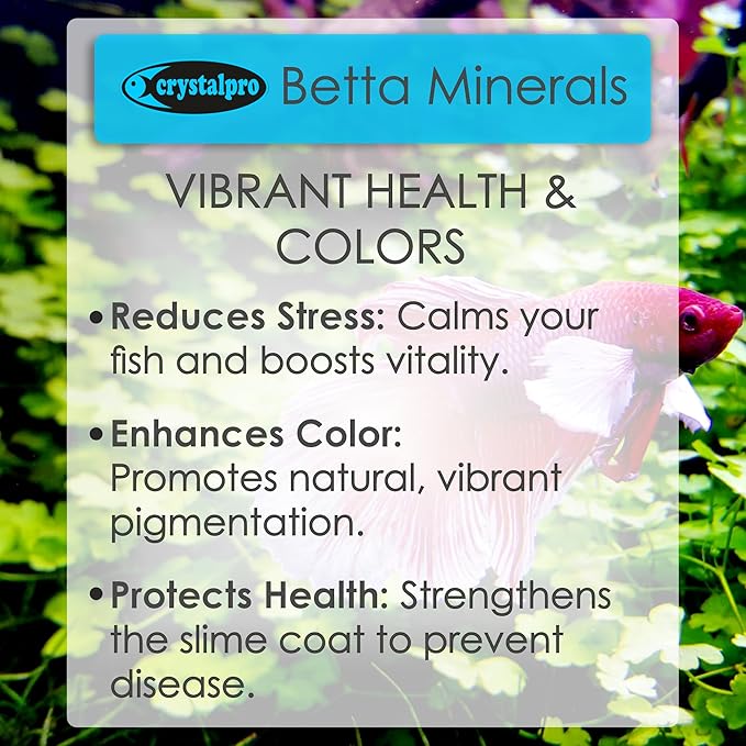 Crystalpro Betta Minerals for Betta Fish Health - Reduces Stress - Boosts Protective Coat - Aquarium Mineralizer (16.9 Oz (500ml)