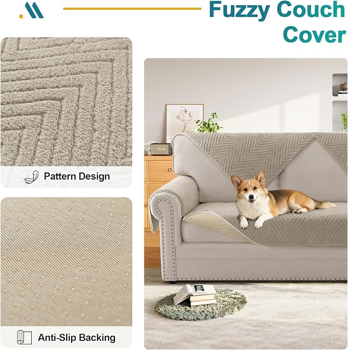 Turquoize Waterproof Couch Armrest Covers for Sofa Non-Slip Fuzzy Couch Arm Covers Set of 2 Washable Thick Soft Recliner Chair Arm Cover Protector Cover (Khaki, 23" x 23" 2 Pack)