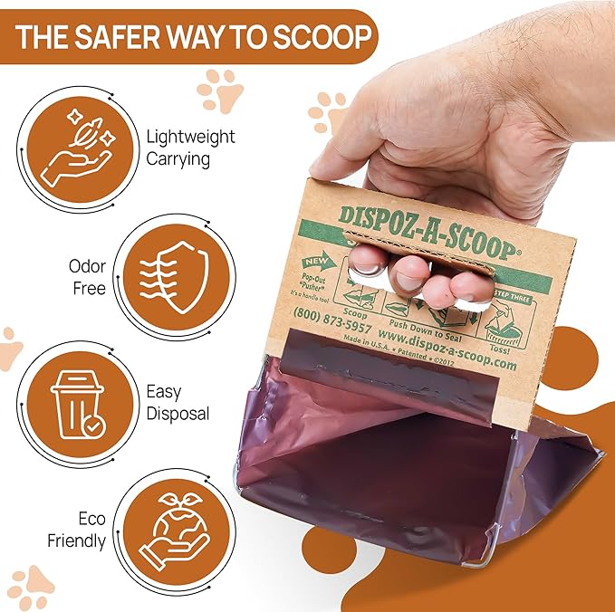 Dispoz-A-Scoop® 8 Pack"Scoop-Seal-Dispose” Dog Pooper Scooper with Bag Attachment, No-Touch Pooper Scoopers Solution, Portable Pooper Scooper for Dogs Large and Small, Dog Poop Scooper for Yard Walk