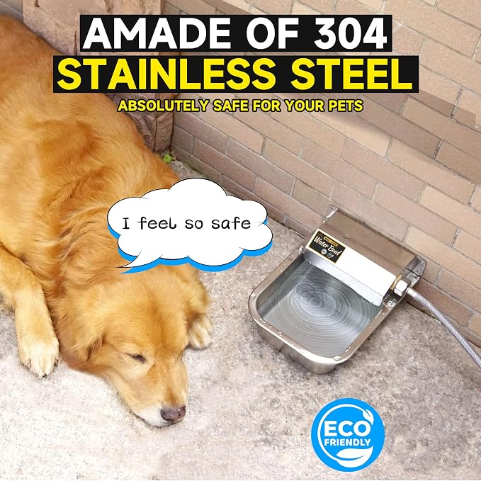 PETTEN 3L Automatic Dog Water Bowl Dispenser, Stainless Steel Self-Filling Water Bowl for Large Dogs & Outdoor Auto-Filling Fresh Water with 3/4" GHT Hose Connection