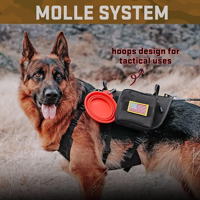 Forestpaw Tactical Dog Harness for Large Dogs,Tactical Dog Collar with Bungee Leash Set,No Pull Military Dog Harness for Walking Training,Adjustable for Medium Large Dogs,Black,Chest 27-40"