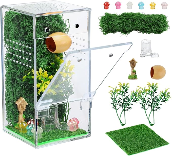 Escape Proof Jumping Spider Enclosure Kit - 3x3x6in Pre-Assembled Acrylic Terrarium with Magnetic Door/Micro Vent Holes/Accessories, Insects Habitat for Spiderlings, Mantis, Tarantulas, Snails
