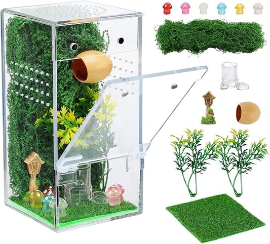 Escape Proof Jumping Spider Enclosure Kit - 3x3x6in Pre-Assembled Acrylic Terrarium with Magnetic Door/Micro Vent Holes/Accessories, Insects Habitat for Spiderlings, Mantis, Tarantulas, Snails