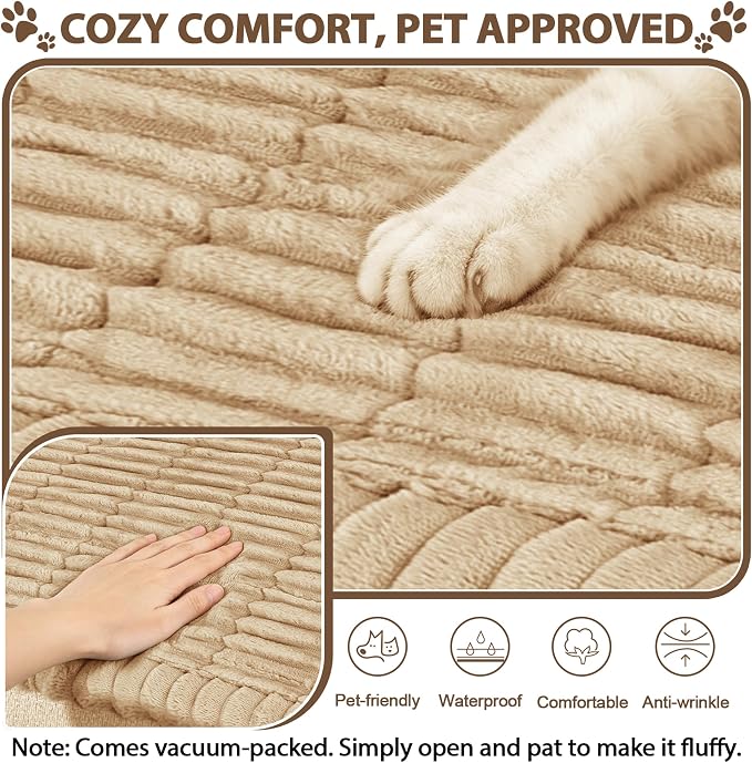 FUANGUI Waterproof Couch Cover Sofa Cover for Dogs and Pets Sofa Protector | Non-Slip Washable Fuzzy Soft Cat Bed Sofa Slipcover for 2-3 Cushion Couch Sofa Pet Friendly, Khaki, 27.6" x 82.7", 1 pcs