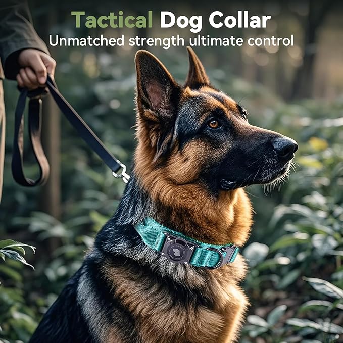 2026 Upgrade Waterproof AirTag Dog Collar, Military Tactical Dog Collar with AirTag Holder, Comfortable Control Handle and Metal Buckle, GPS Dog Collar Holder for Medium to Large Dogs (Blue, XL)