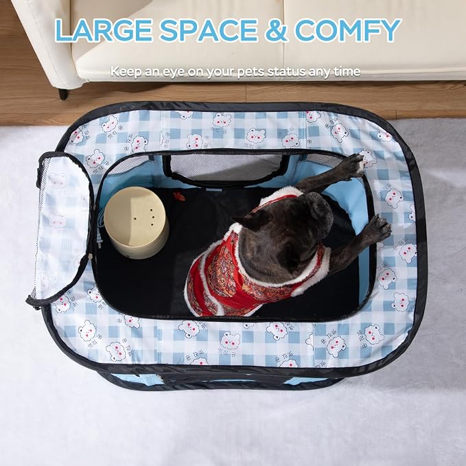 XRG Foldable Pet Playpen,Indoor Cat cage Puppy Crates M(31.5"x23.6"x21.7") | Portable Cat Kennel with Upgrade Breathable Mesh，Sturdy Kitten Playpen Indoor & Outdoor for Rabbit or Small Animals，Bule