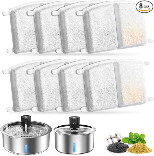 Dog Water Fountain, 8L Stainless Steel Dog Water Fountain for Large Dogs, Dog Water Bowl Dispenser, Super Quiet Pump and Replacement Filters for Cats and Dogs (Primary 8 pcs Filters)