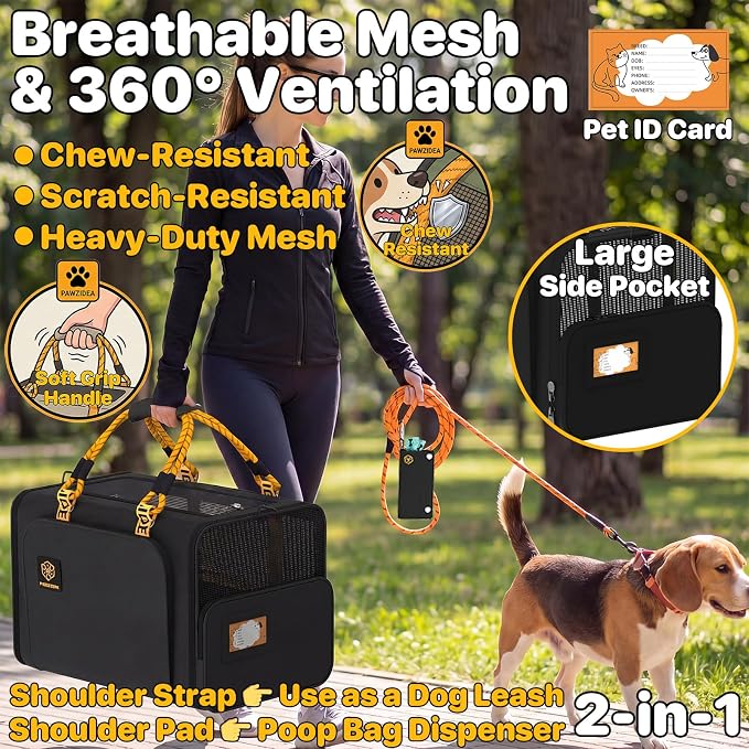 PAWZIDEA Expandable Large Pet Carrier, Soft-Sided 2–4 Cats Carrier Up 55lbs | 24"×16"×16" Collapsible Small to Medium Dog Carrier Travle Bag, Portable Dog Crate for Car Travel, Breathable, Storage Pocket