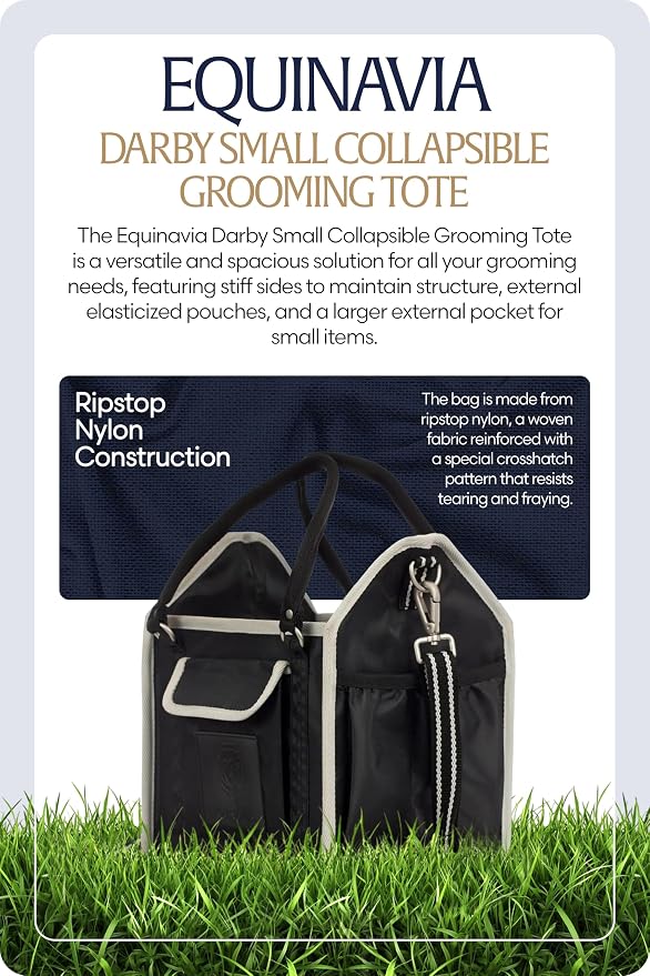 Equinavia Darby Horse Grooming Bag, Collapsible Tote with Strap, One Size | Horse Grooming Tote Bag or Cat and Dog Grooming Bag for Equipment and Supplies, Adjustable Strap, 8" x 9" x 12", One Size