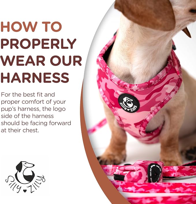 No Pull Harness and Leash Set - 6-in-1 Adjustable Vest Harness and Collars for Medium and Large Dogs. (Military Pink, Medium)