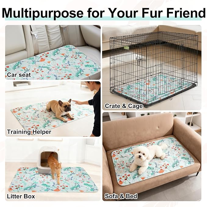 BEAUTYZOO 2 Pack Washable Pee Pads for Dogs,Reusable Puppy Pad 24x36 Floral | Waterproof Super Absorbent,Non Slip and Leak-Proof Against Urine,Whelping Pads Mats for Puppy Potty Training,Playpen,Crate