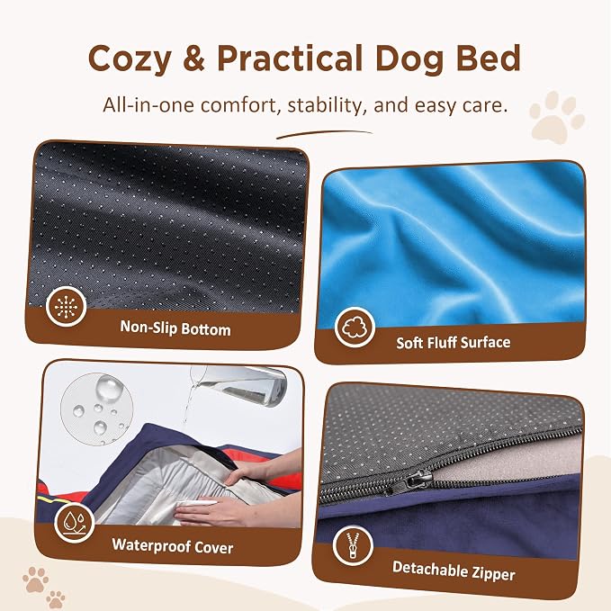 Comfort Expression Orthopedic Dog Beds for Large Sized Dog with Bolster | Waterproof Dog Couch Bed with Washable Cover & Non-Slip Bottom, Supportive Egg Crate Foam Large Pet Bed, 36x27 Inch