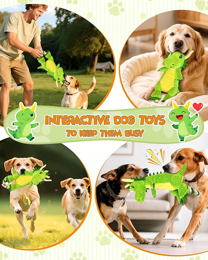 Jeefome Interactive Squeaky Dog Chew Toy,Plush Dog Rope Toys for Small Medium and Large Dogs,Tug of War Dog Toys to Keep Them Busy,Training Reward Gift,Teeth Cleanin
