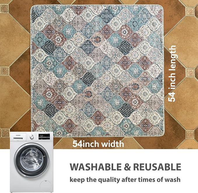 nunubaby Washable Pee Pads for Dogs, Stylish, Non-Slip and Leak-Proof Pee Pads. Reusable Potty Pads for Dogs for Crates and Floors.(Dark Red/Multi,54" x54" )