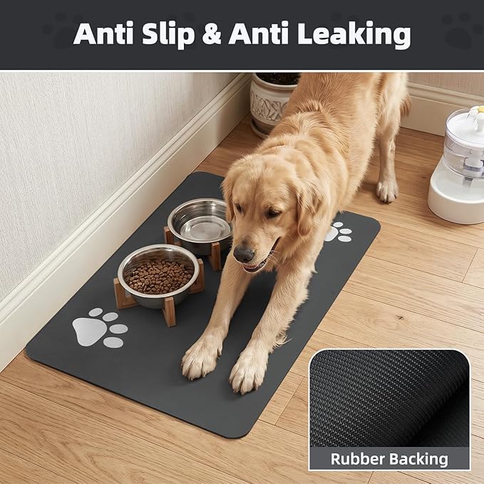 PADOOR Pet Feeding Mat-Absorbent Dog Mat for Food and Water Bowl-No Stains Easy Clean Dog Food Mat-Quick Dry Water Dispenser-Puppy Supplies Accessories