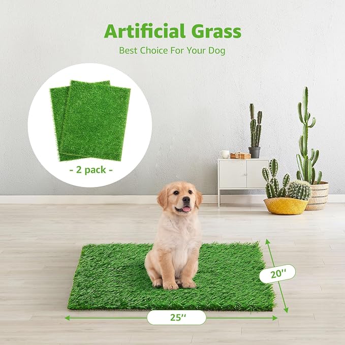 2 Pack Artificial Dog Grass Pee Pad 20"x 25", Fake Grass Pad for Dogs Tray | Easy to Clean, Replacement Turf Mat, Washable, Reusable, Realistic, Indoor Puppy Potty Training, for Apartment, Balcony Use