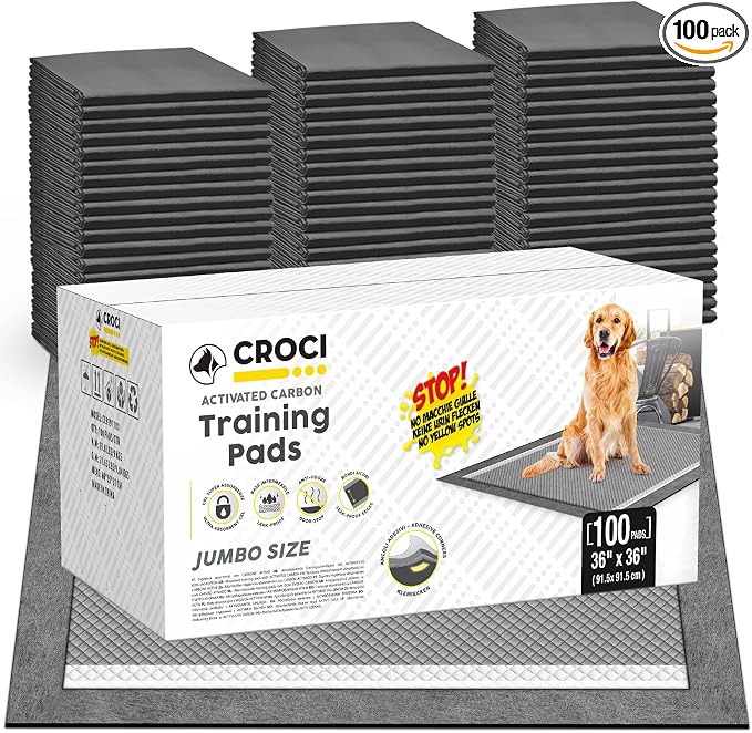 CROCI Charcoal Pee Pads for Dogs Odor Control Leak Proof 36x36in 100Ct | Super Absorbent Puppy Pads with Adhesive Tabs, Heavy Duty, Dog Potty Training, Quick-Dry Surface, Disposable