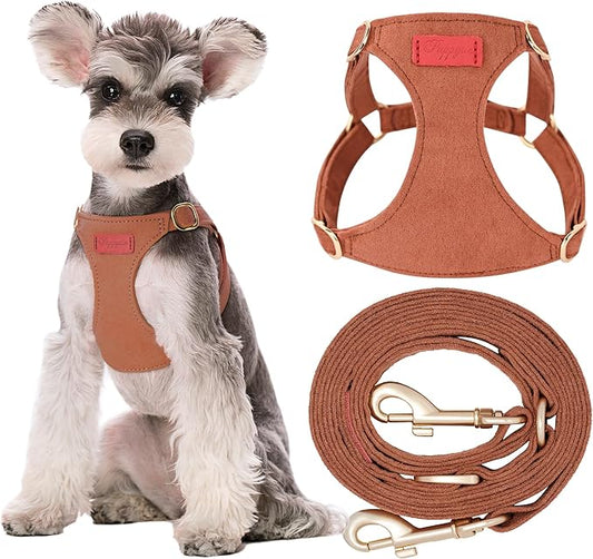 Puppytie Small Dog Harness with Multifunction Dog Leash,Lightweight Soft Adjustable No Choke Escape Proof Pet Harness Vest Pet Harness Vest,Brown Caramel,S