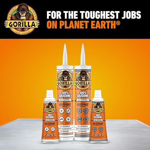 Gorilla 100% Silicone Sealant All Purpose, 10 Ounce Cartridge, Clear (Pack of 2)