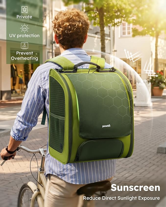 Pecute Cat Backpack Carrier,Large Space Cat Bubble Backpack,Ergonomic,Green | Upgraded Transparent Window Offers Greater Transparency,More Wear-Resistant,Sunshade curtain,Folding bowl,Ventilated