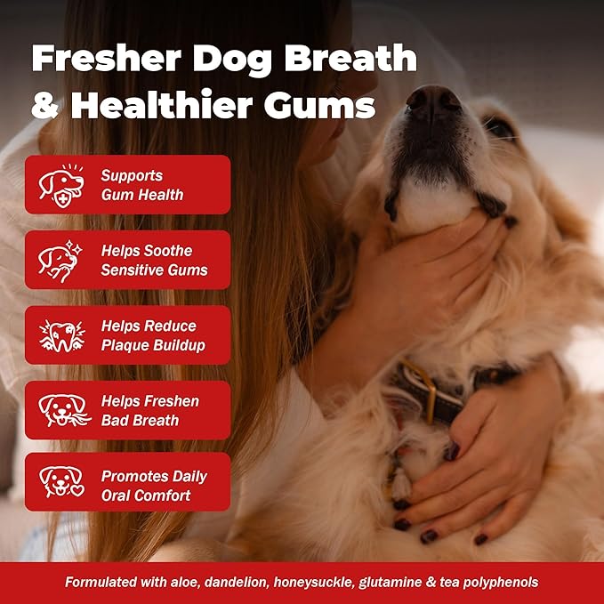 Dog Dental Care – Relieves Gingivitis – Inhibits Plaque and Tartar Buildup, Protects Gum Health, and Relieves Bad Breath and Bleeding Gums, Natural Plant Extracts, 120 Easy-to-Swallow Tablets