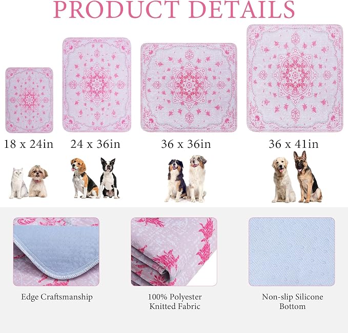 Homimp Washable Pee Pads for Dogs, 2 Pack Reusable Puppy Pads Waterproof, Absorbent and Leakproof Dog Pee Pads, Non Slip Puppy Training Pads, Pet Mat for Floor,Crate,Couch,Whelping,Pink, 36"x41"