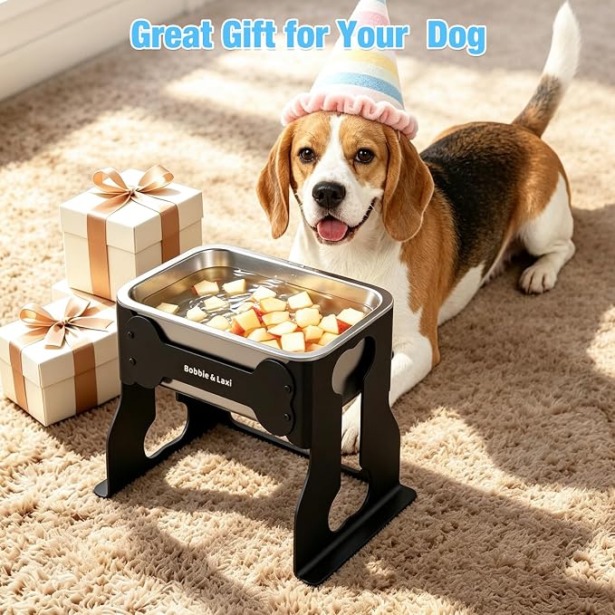 Bobbie & Laxi 10" Elevated Dog Bowl, 0.85 Gal Stainless Steel Bowl | Raised Dog Bowl for Medium Breed, Metal Dog Feeding Station for Relief Joint Pressure, Easy Clean for Indoor & Outdoor Use