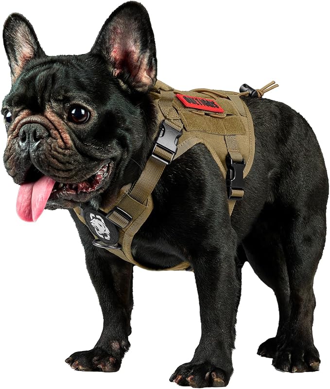 OneTigris Tactical Dog Harness with Handle No-Pull Adjustable for Small Dog | Military 1000D Pullable Nylon, Service Dog Vest with Hook & Loop Panels, Easy On & Off for Walking Hiking Training Brown XS