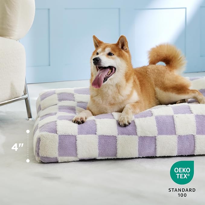 LE SURE Dog Beds Large Sized-Thick Shredded Chopped Foam Pet Bed as Gift for Indoor with Removable Cover, Cute Modern Fuzzy Plush & Anti Slip Bottom, Purple