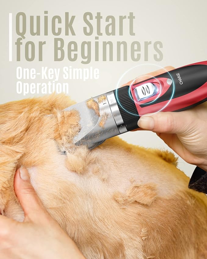 oneisall Dog Clippers Low Noise Grooming Kit for Dogs Cats Pets | Low Noise, Cordless & Long Battery Life, Simple for Beginners, 6 Guide Combs, Removable & Rinsable Blade