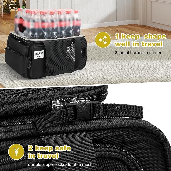 pidipiti 17x11x9.5 Soft-Sided pet Carrier,for Extra-Small Dog or Medium cat | top and 1 side Expandable,for Alaska Hawaiian Southwest Airline ,TSA Approved,with 2 pockets,zipper lock,leakproof