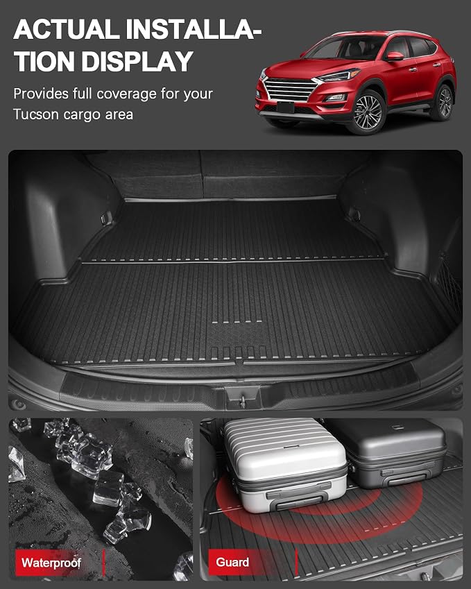 Floor Mats for Hyundai Tucson 2016-2021 - Custom Fit TPE Anti-Slip Floor Liners and Cargo Mat All Weather Cargo Liner for Tucson Accessories Black 2021 2020 2019 2018 2017 2016