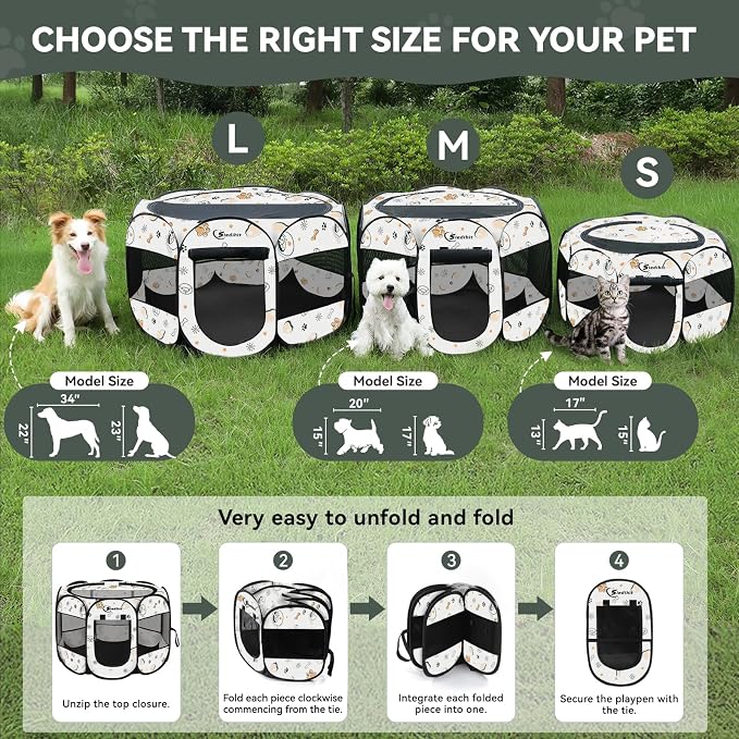 Siedihit Dog Playpen, Medium Dogs Tent Crates Cage Indoor/Outdoor | Portable Pop Up Dog Kennel Playpen with Carrying Case for Dogs/Cats/Rabbits(Cute, Medium)