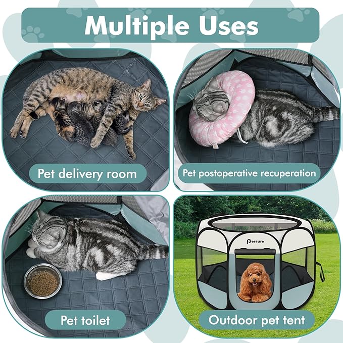 Persure Dog Cat Pet Playpen Puppy Crate Cage for Indoor Outdoor Travel | Nursing Rest Zone Recovering Pet Quarantine Room Portable Pop Up Easy to Set up lightweight Carrying Bag(Grey with Pad,Small)