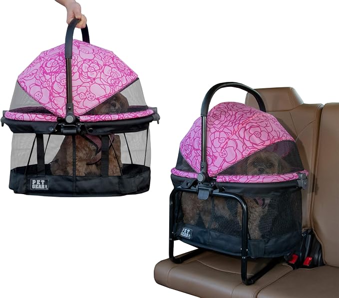 Pet Gear No-Zip View 360 Pet Carrier & Car Seat, 20", Flower Design | Booster Seat Frame, Mesh Ventilation, Push Button Entry, No Tools Required, For Small Dogs & Cats