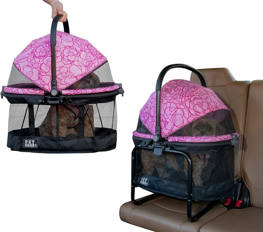 Pet Gear No-Zip View 360 Pet Carrier & Car Seat, 20", Flower Design | Booster Seat Frame, Mesh Ventilation, Push Button Entry, No Tools Required, For Small Dogs & Cats
