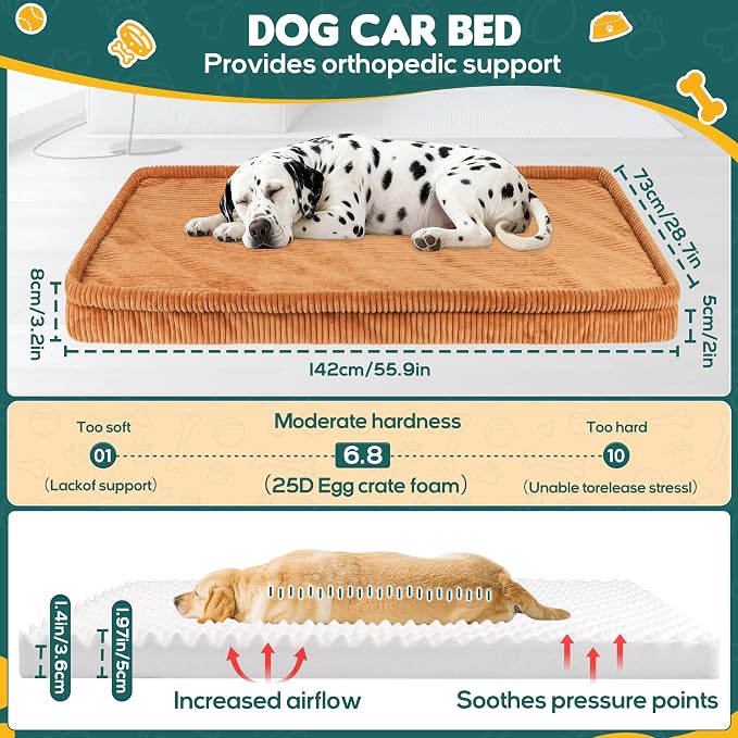 Loiion Dog Car Bed, Non-Slip Backseat Extender Pet Mat 56"x28.7"x2" | Removable, Washable Dog Bed With Waterproof Liner Protects Car Seats, Anti-Slip Travel Bed For Dogs