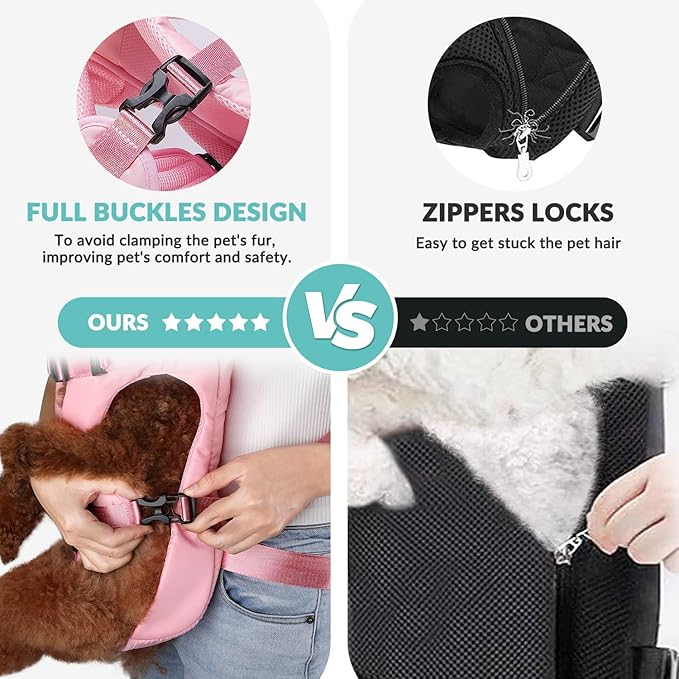 Lukovee Dog Backpack Carrier, Adjustable Front Carrier for Small Breeds | Legs Out Easy-fit, Hands Free, Lightweight, Dog Chest Pack for Hiking Travel Cycling Outdoor (Pink,Medium)