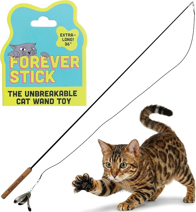 Forever Stick 1-Pack - The Unbreakable Cat Wand Toy, Durable Cat Toy Wand, Extra Long Cat String Toy, Cat Fishing Pole Toy for Bored Indoor Adult Cats, Cat Stick Toy, Cat Feather Wand, Cat Teaser Wand