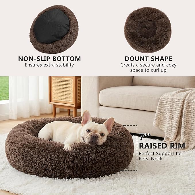 MIXJOY Orthopedic Dog Bed Comfortable Donut Cuddler Round Pet Beds Ultra Soft Washable Dog and Cat Cushion Bed (23'', Coffee)