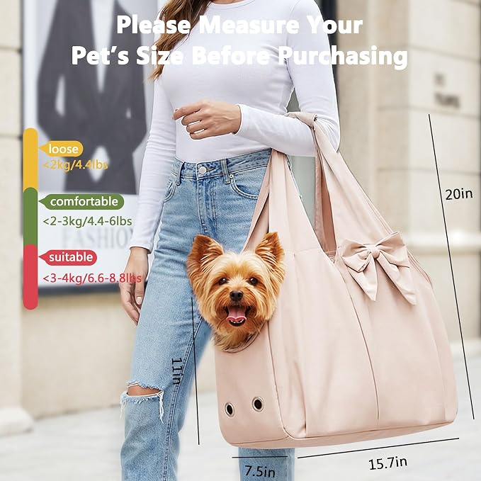 Fashion Dog Purse Carrier for Small Dogs, Soft-Sided Dog Bag Carrier with 4 Large Pockets, No Collapse, Lightweight, Smart Zipper Lock, Comfortable Puppy Cats Rabbit Carrier for Travel, Outdoor(Pink)