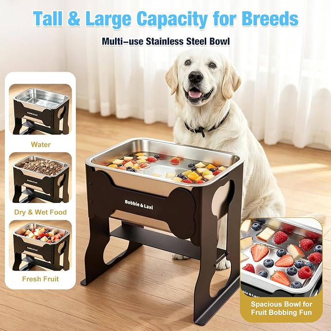 Bobbie & Laxi 14" Elevated Dog Water Bowl, 2.4 Gal Stainless Steel Bowl | Raised Dog Bowl for Large Breed, Metal Dog Feeding Station for Relief Joint Pressure, Easy Clean for Indoor & Outdoor Use