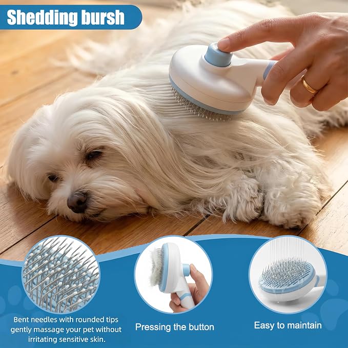 6PCS Dog Bath Kit & Dog Brush Kit for Dogs & Cats - Professional Pet Grooming Tools Set with Shedding Brush, Bath Scrubber, Dematting Comb & Storage Bag - Complete Dog Washing Essentials, Blue