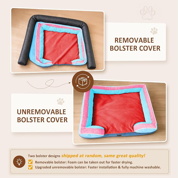 Comfort Expression Orthopedic Dog Bed for Extra Large Dogs with Bolster | Waterproof Dog Couch Bed with Washable Cover & Non-Slip Bottom, Supportive Egg Crate Foam XL Pet Bed, 42x30 Inch