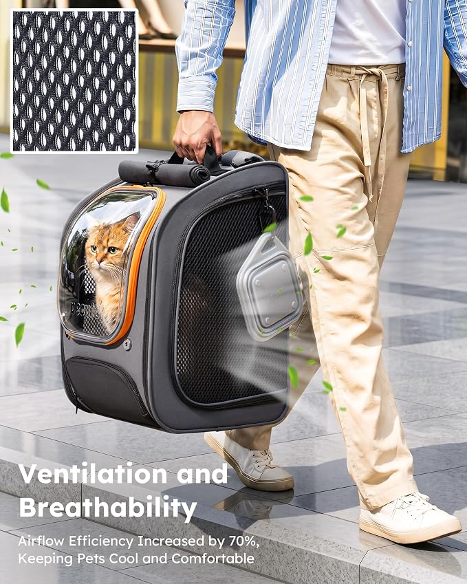 Pecute Cat Backpack Carrier,Large Space Cat Bubble Backpack,Ergonomic,Gray | Upgraded Transparent Window Offers Greater Transparency,More Wear-Resistant,Sunshade curtain,Folding bowl,Ventilated