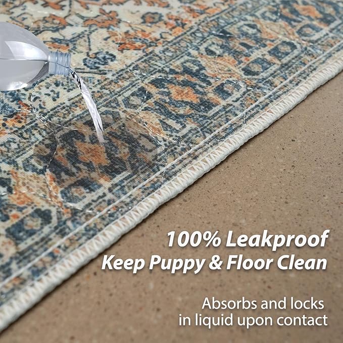 nunubaby Washable Pee Pads for Dogs, Stylish, Non-Slip and Leak-Proof Pee Pads. Reusable Potty Pads for Dogs for Crates and Floors.(Beige/Multi, 54" x54" )