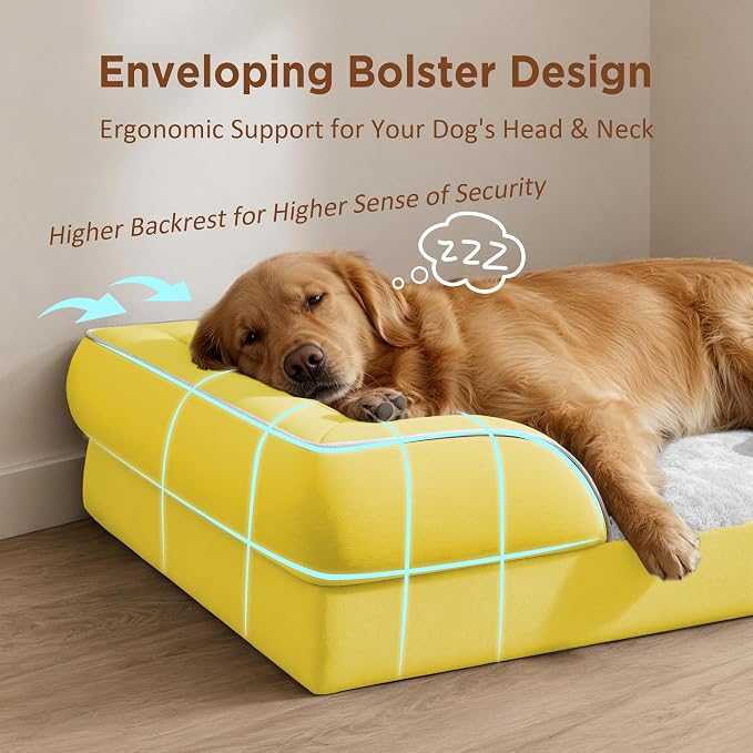 Comfort Expression Waterproof Orthopedic Dog Beds for Large Sized Dog | Supportive Egg Crate Foam Large Pet Bed with Removable Bolster, Dog Couch with Washable Cover & Non-Slip Bottom, 36x27 Inch
