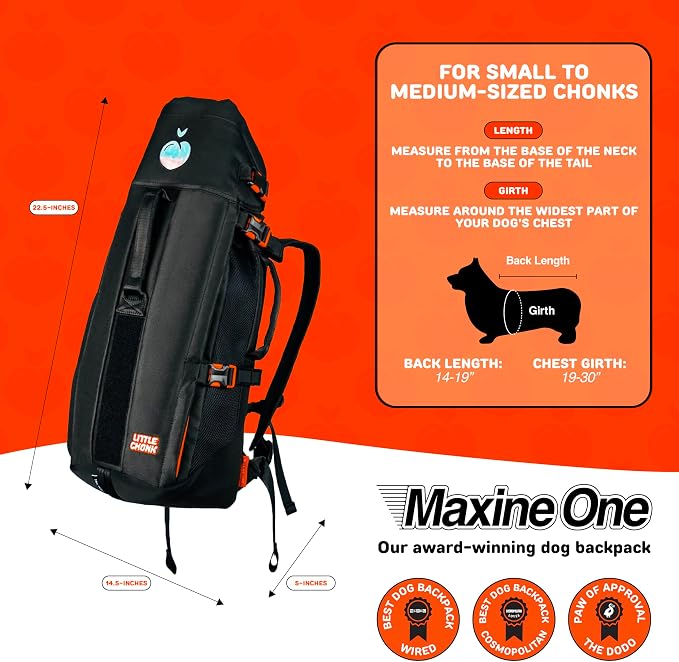 Maxine One Dog Backpack Carrier for Medium Dogs (Black) | Adjustable & Ergonomic Pet Carrier, Built to be Safer, Hands Free Travel & Hiking, Front Facing, Featured in Wired Magazine